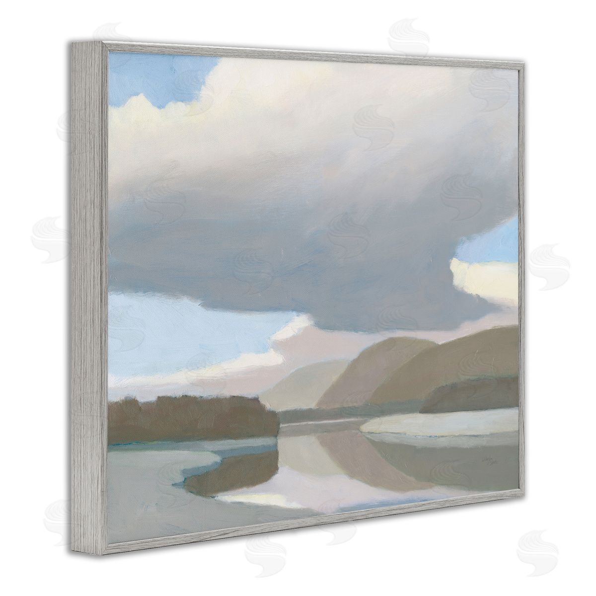 Mountain Reflections Abstraction Grey Frame Print Wall Art, Home Decor by Wellington Studio
