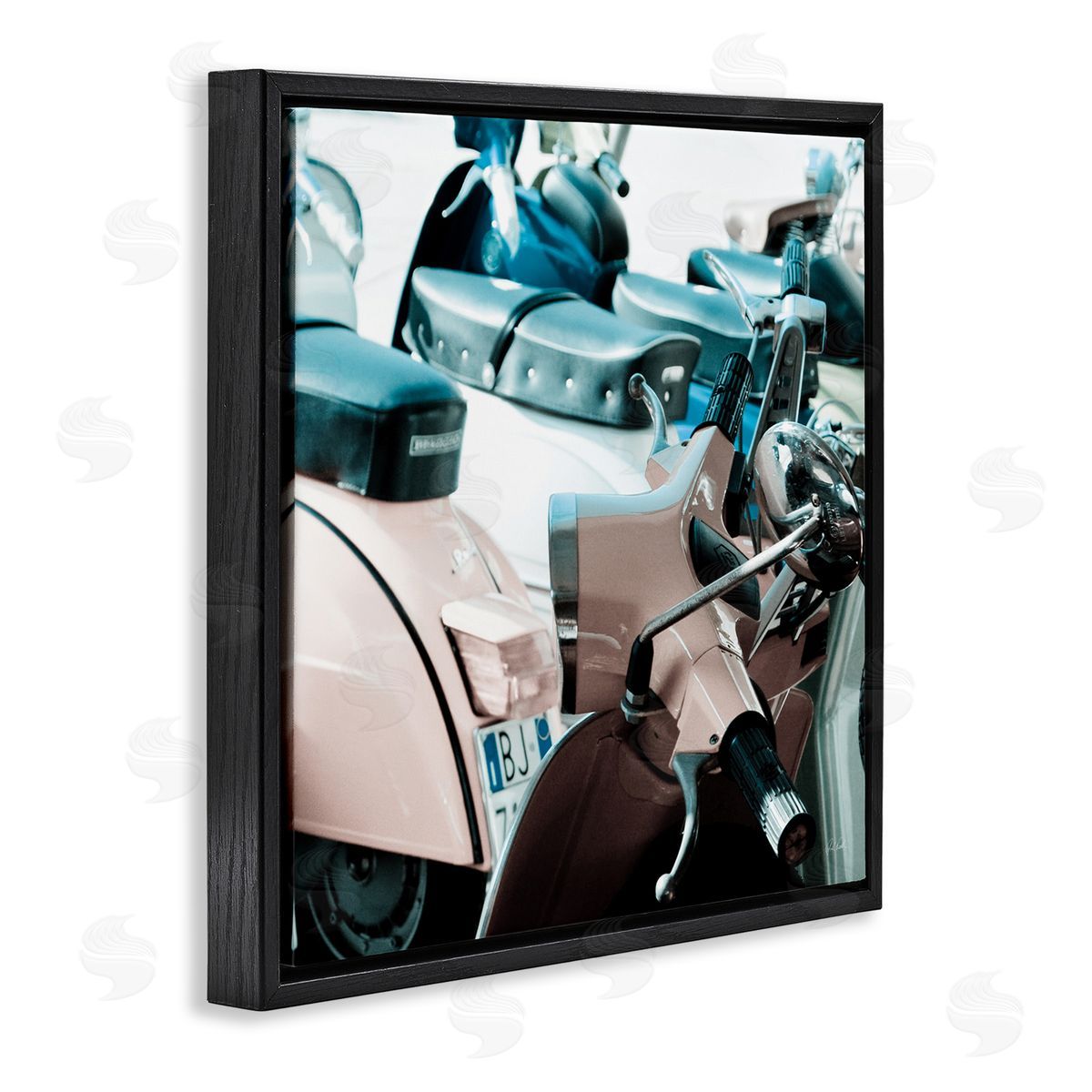 Retro Italian Scooter Black Floating Frame Canvas Wall Art, Home Decor by Deborah Revell