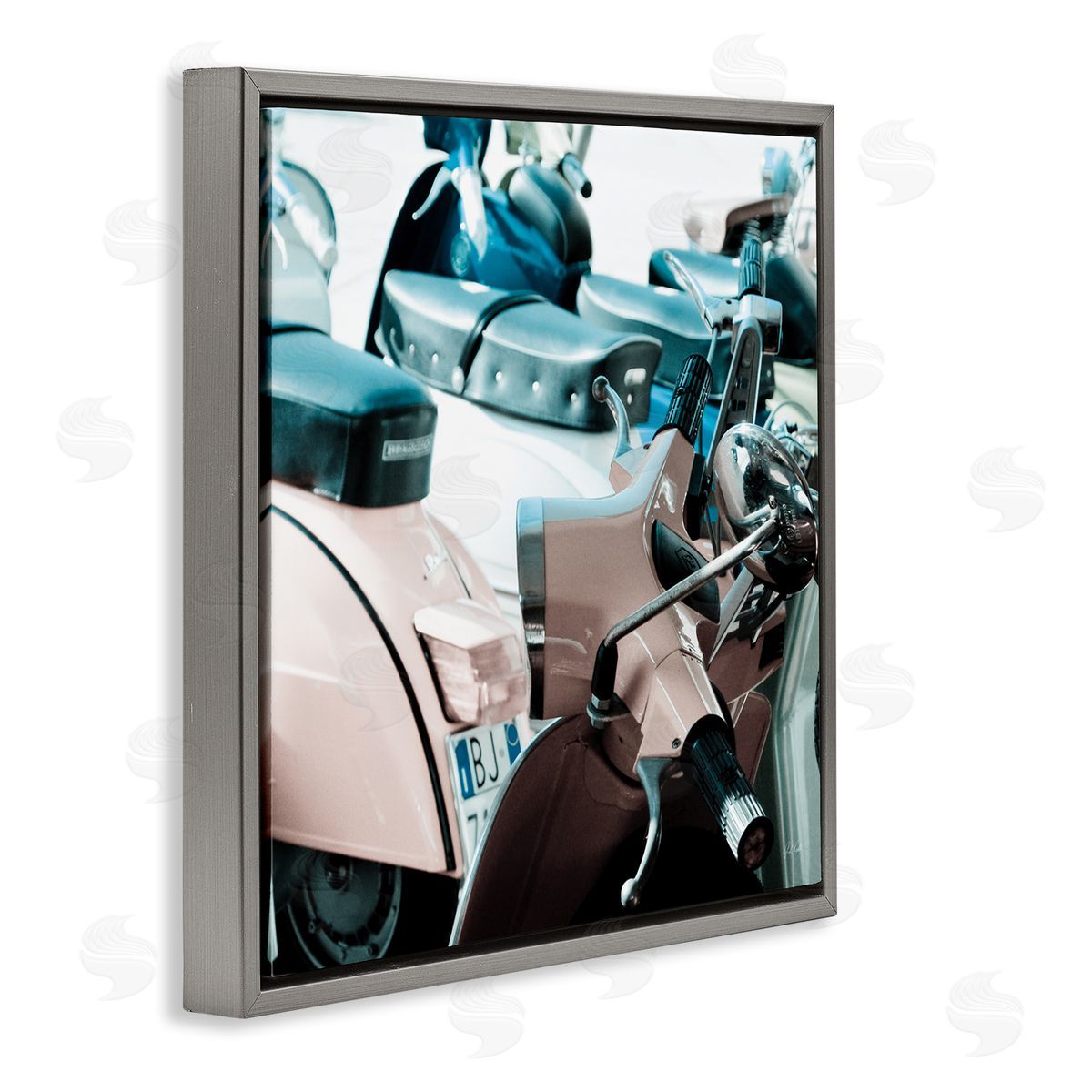 Retro Italian Scooter Grey Floating Frame Canvas Wall Art, Home Decor by Deborah Revell