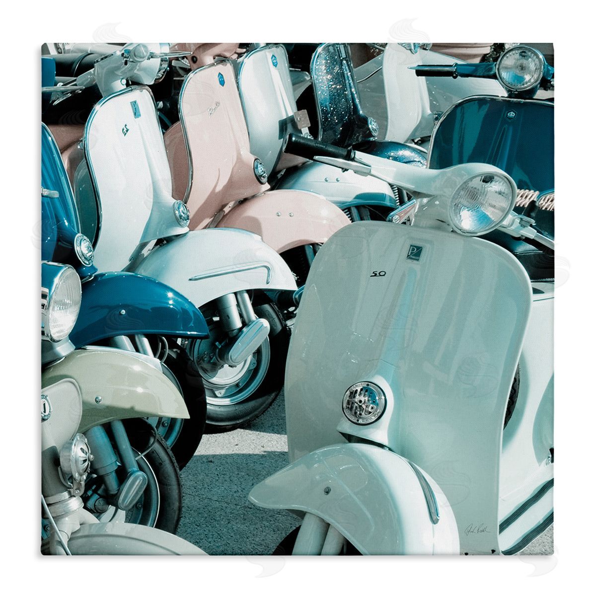 Lined Up Italian Scooters Canvas Wall Art, Home Decor by Deborah Revell