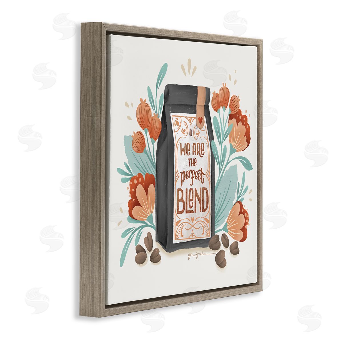 Perfect Blend Coffee Brown Floating Frame Canvas Wall Art, Home Decor by Gia Graham