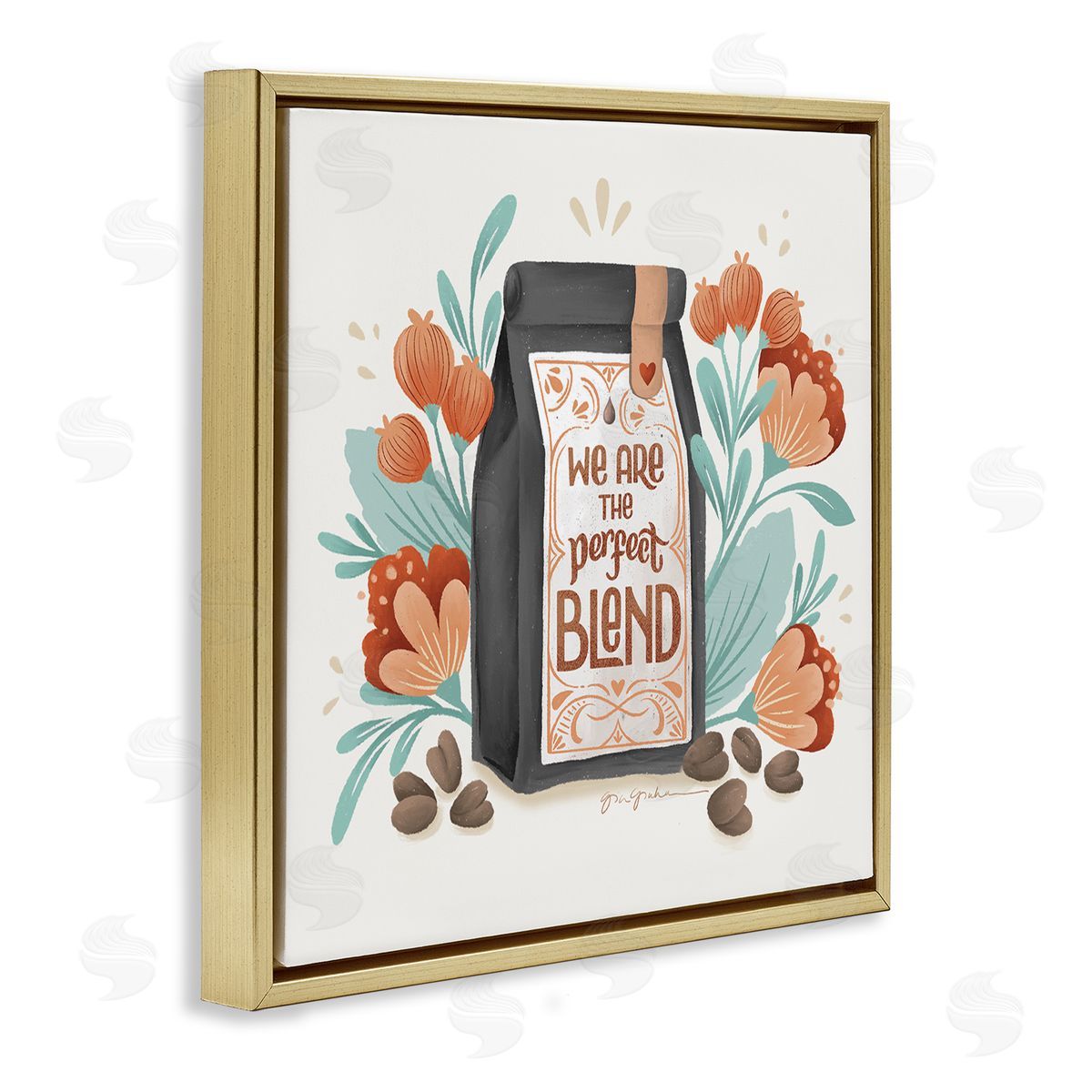 Perfect Blend Coffee Gold Floating Frame Canvas Wall Art, Home Decor by Gia Graham