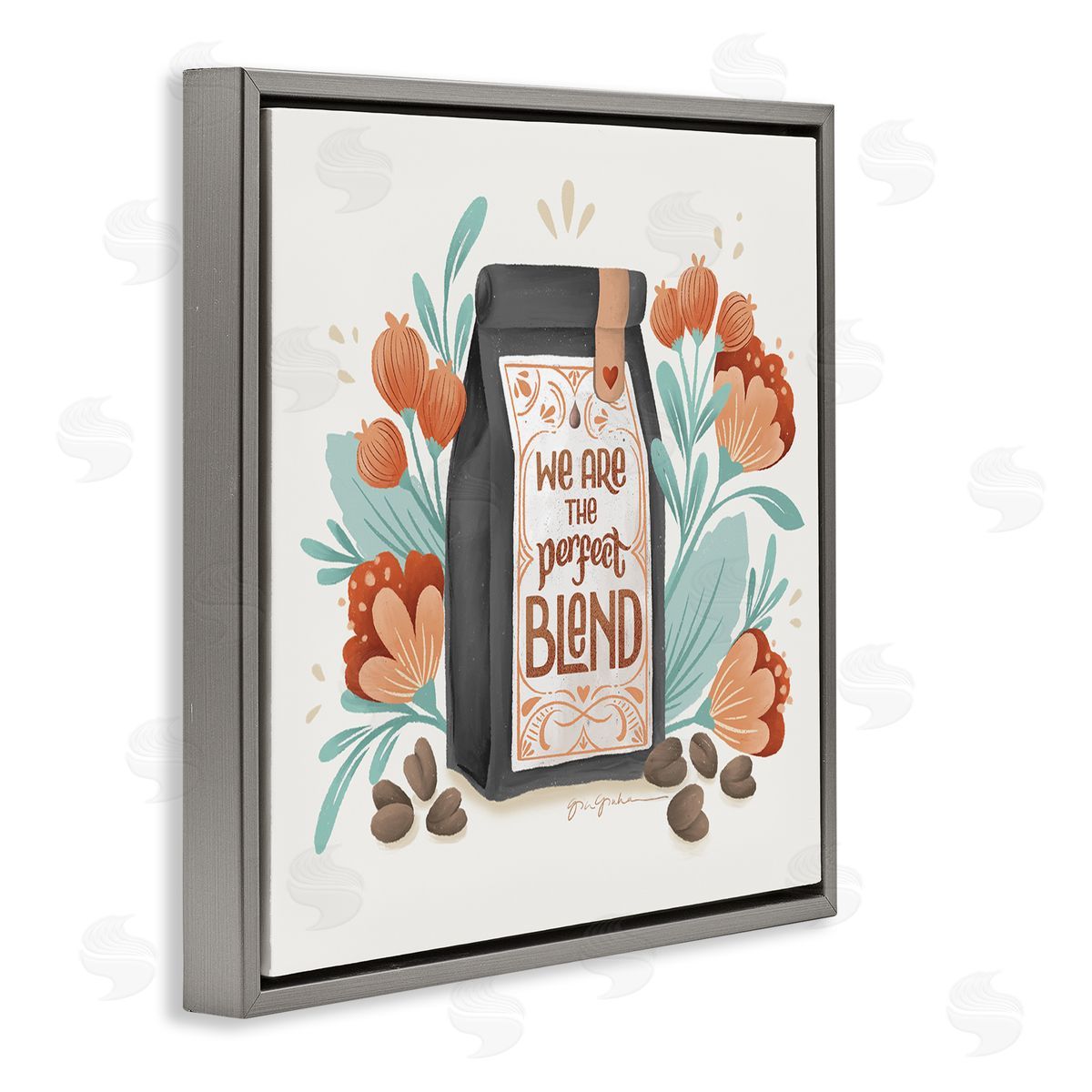 Perfect Blend Coffee Grey Floating Frame Canvas Wall Art, Home Decor by Gia Graham