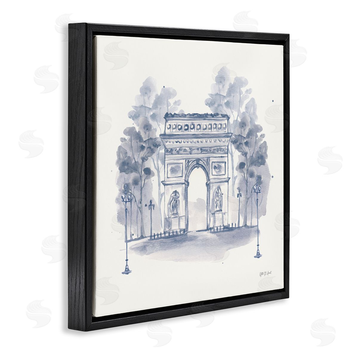 Arc de Triomphe Sketch Black Floating Frame Canvas Wall Art, Home Decor by Yvette St. Amant