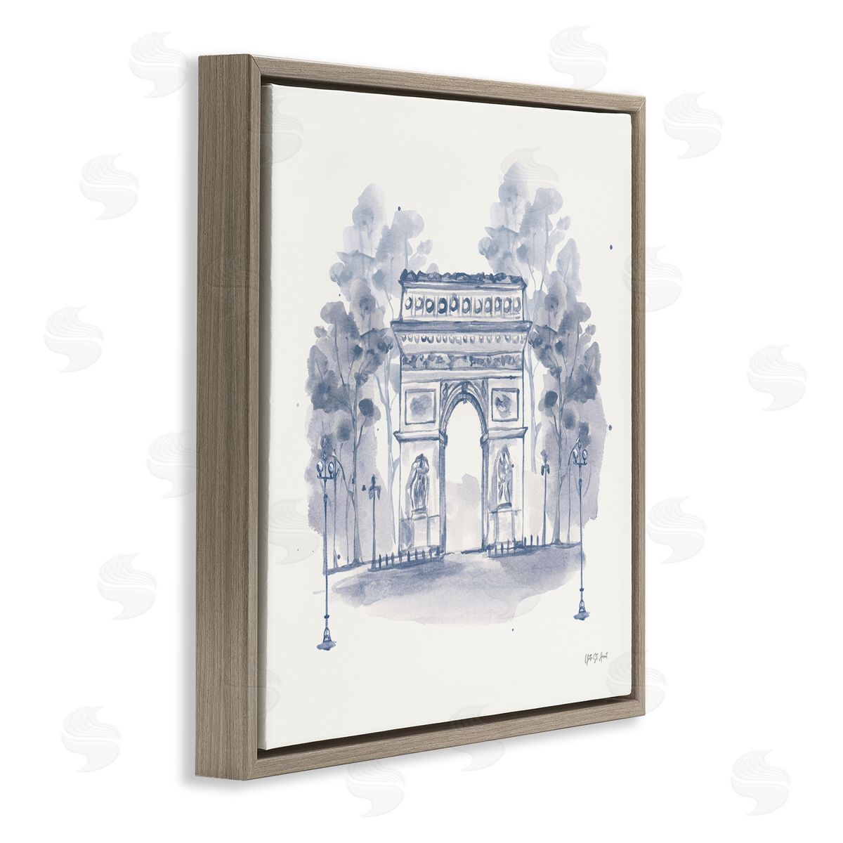 Arc de Triomphe Sketch Brown Floating Frame Canvas Wall Art, Home Decor by Yvette St. Amant