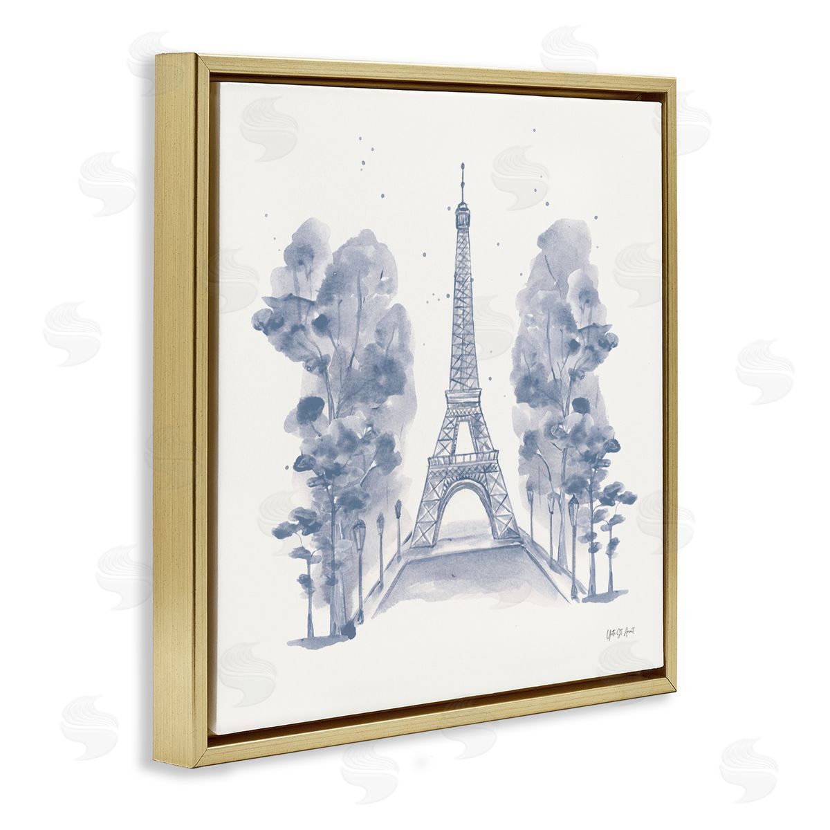 Eiffel Tower Watercolor Gold Floating Frame Canvas Wall Art, Home Decor by Yvette St. Amant