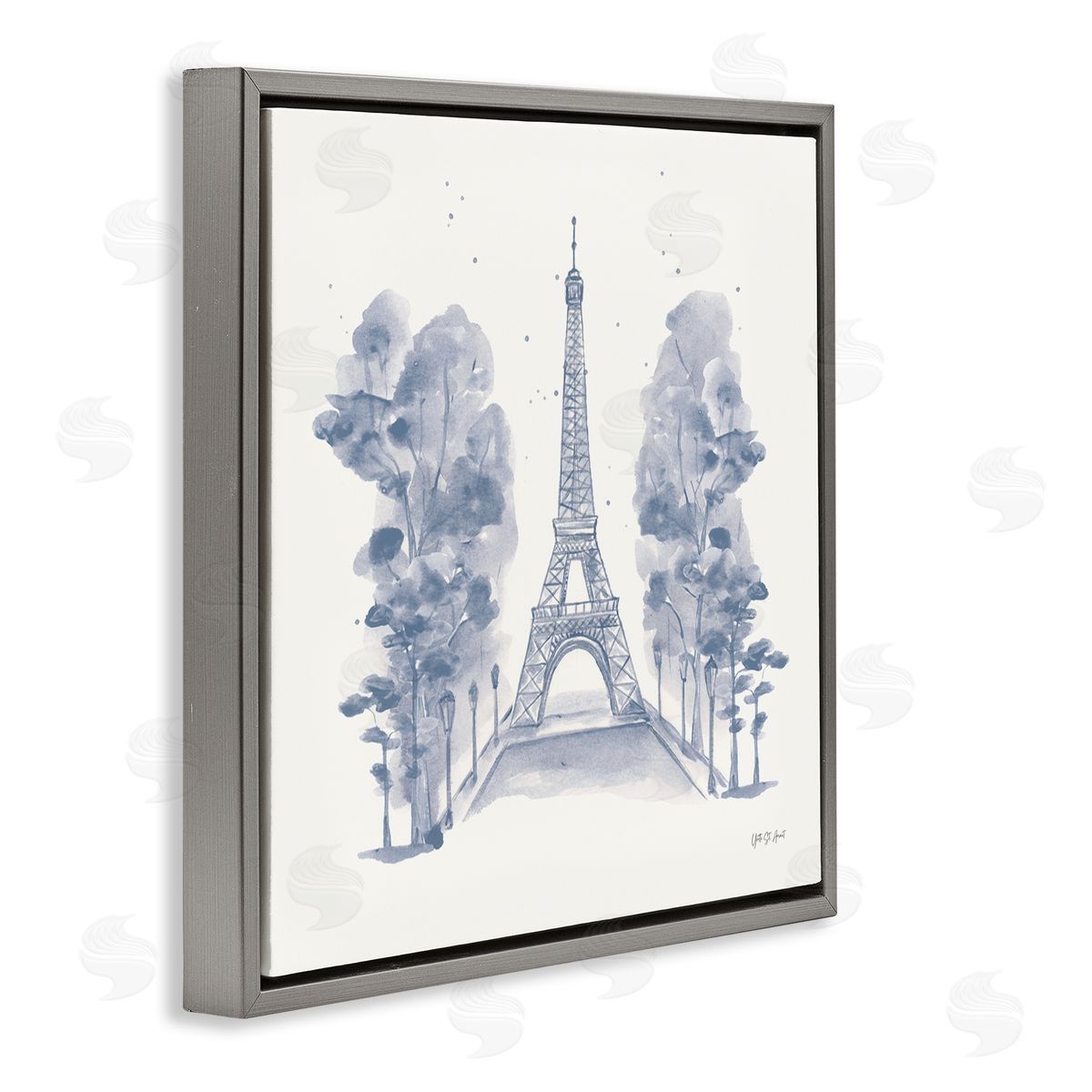 Eiffel Tower Watercolor Grey Floating Frame Canvas Wall Art, Home Decor by Yvette St. Amant