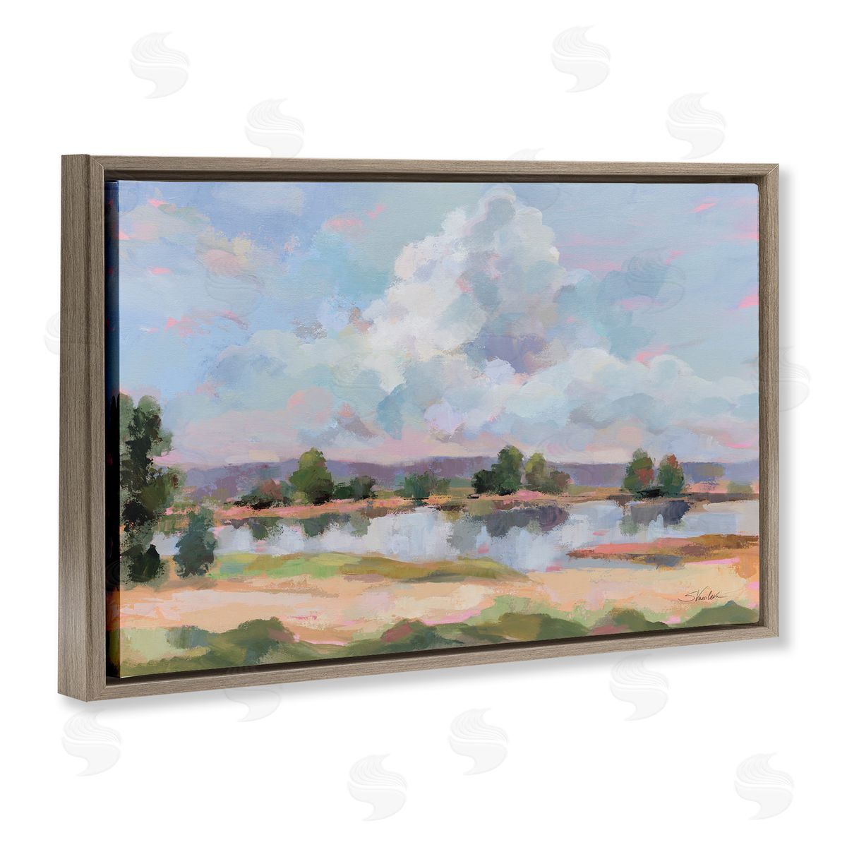 River View Overhead Clouds Brown Floating Frame Canvas Wall Art, Home Decor by Silvia Vassileva