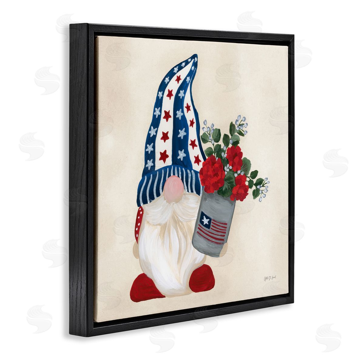 Americana Summer Gnome Black Floating Frame Canvas Wall Art, Home Decor by Yvette St. Amant