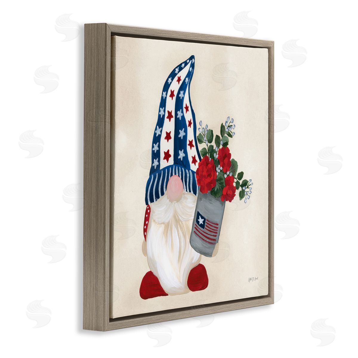 Americana Summer Gnome Brown Floating Frame Canvas Wall Art, Home Decor by Yvette St. Amant