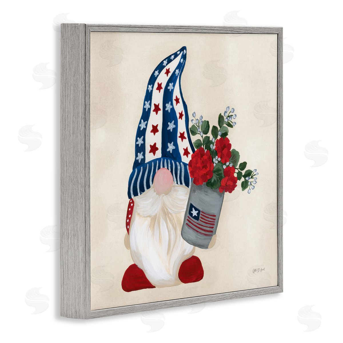 Americana Summer Gnome Grey Frame Print Wall Art, Home Decor by Yvette St. Amant