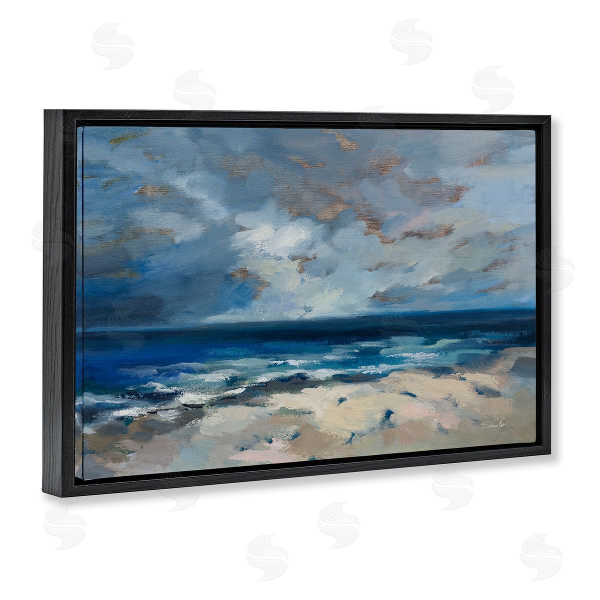 Beach Before The Storm Black Floating Frame Canvas Wall Art, Home Decor by Silvia Vassileva