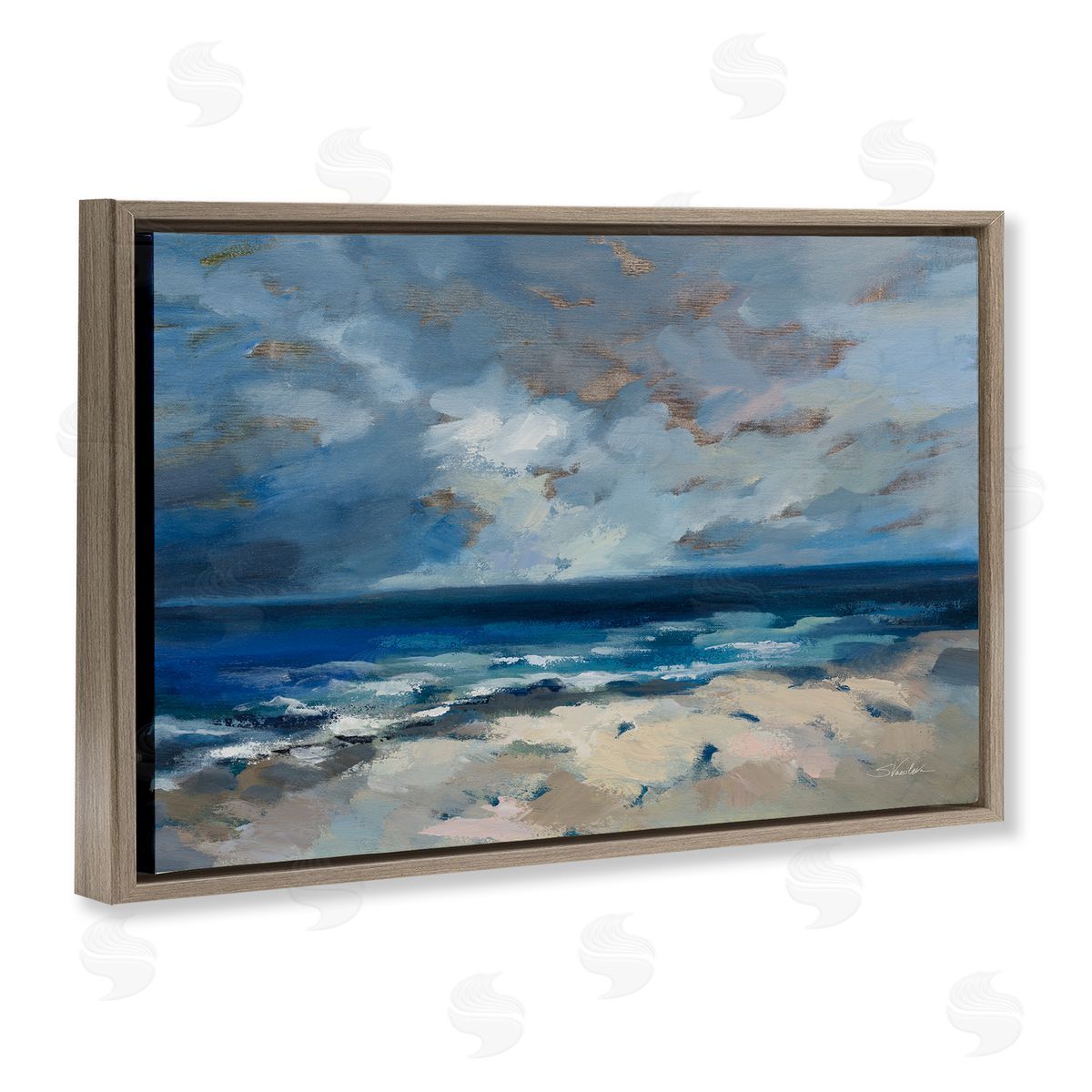 Beach Before The Storm Brown Floating Frame Canvas Wall Art, Home Decor by Silvia Vassileva