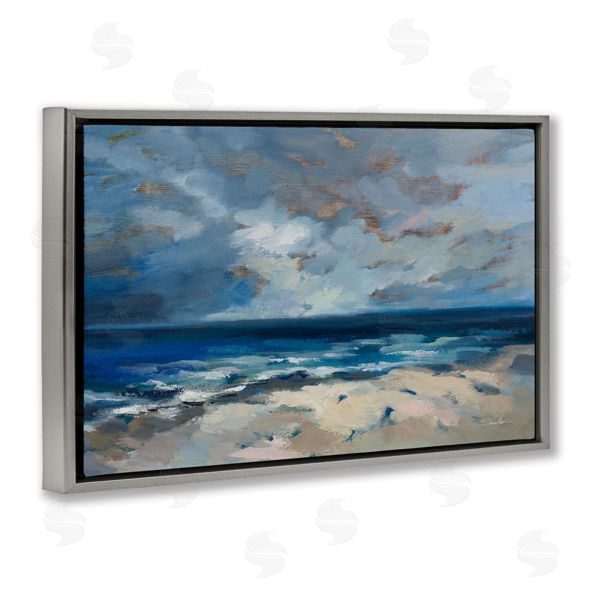 Beach Before The Storm Grey Floating Frame Canvas Wall Art, Home Decor by Silvia Vassileva