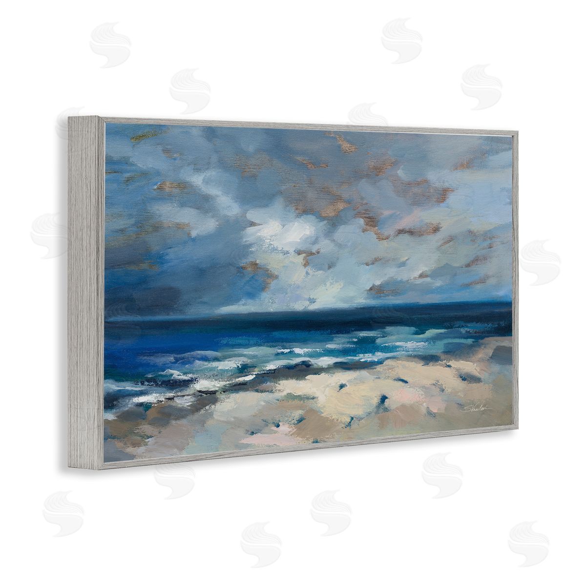 Beach Before The Storm Grey Frame Print Wall Art, Home Decor by Silvia Vassileva