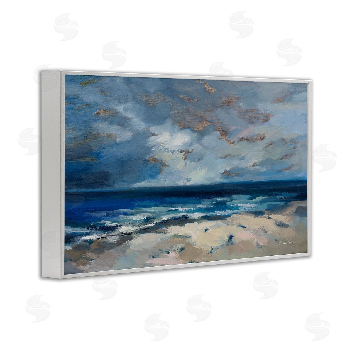 Beach Before The Storm White Frame Print Wall Art, Home Decor by Silvia Vassileva