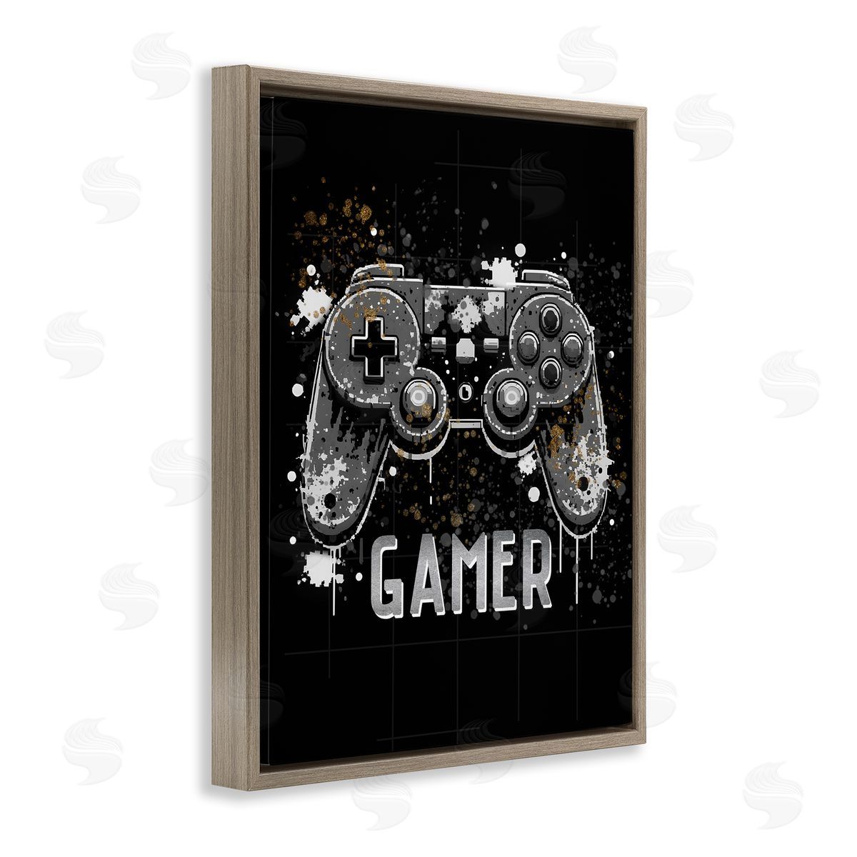 Gamer with Modern Splash Brown Floating Frame Canvas Wall Art, Home Decor by Kim Allen