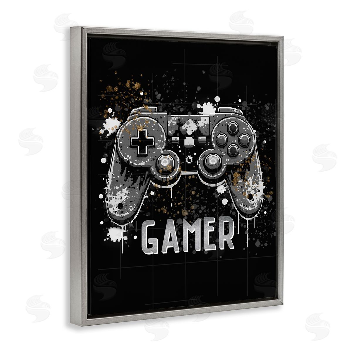Gamer with Modern Splash Grey Floating Frame Canvas Wall Art, Home Decor by Kim Allen