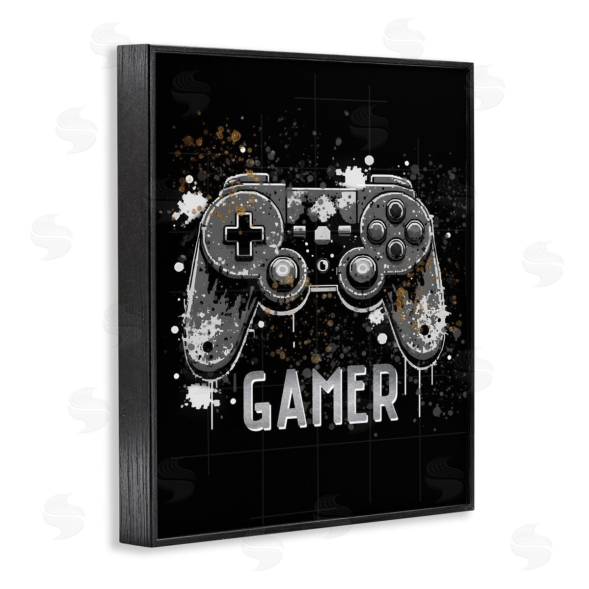 Gamer with Modern Splash Black Frame Print Wall Art, Home Decor by Kim Allen