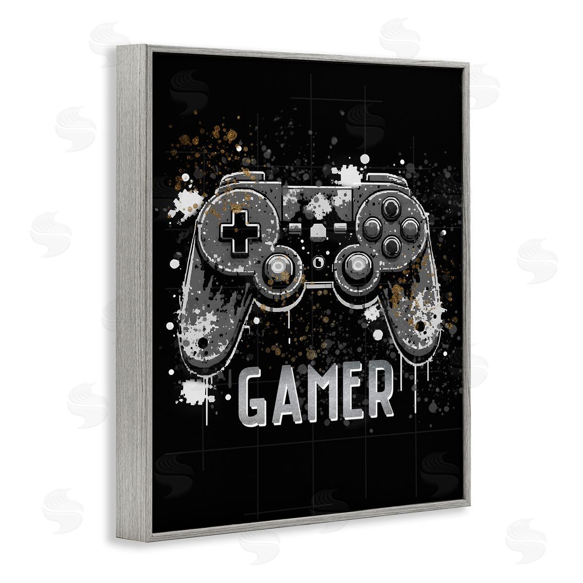 Gamer with Modern Splash Grey Frame Print Wall Art, Home Decor by Kim Allen