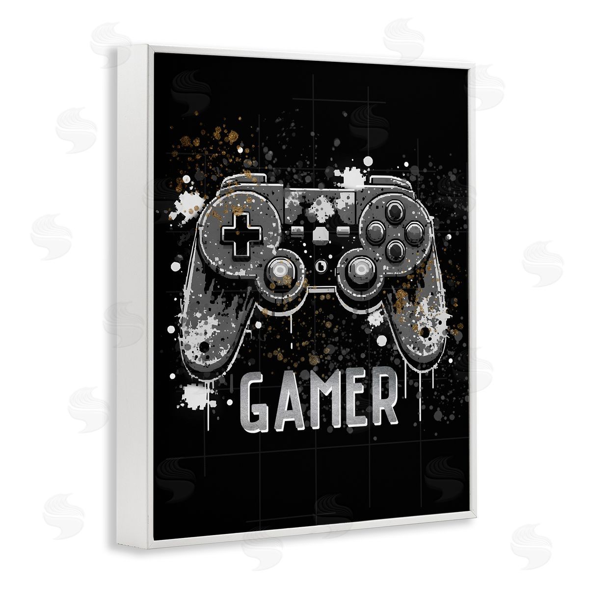 Gamer with Modern Splash White Frame Print Wall Art, Home Decor by Kim Allen