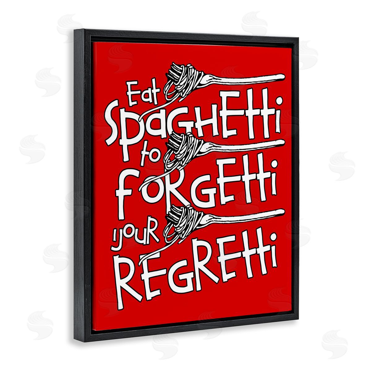 Funny Eat Spaghetti Phrase Black Floating Frame Canvas Wall Art, Home Decor by Ahmed Sameh Hussein