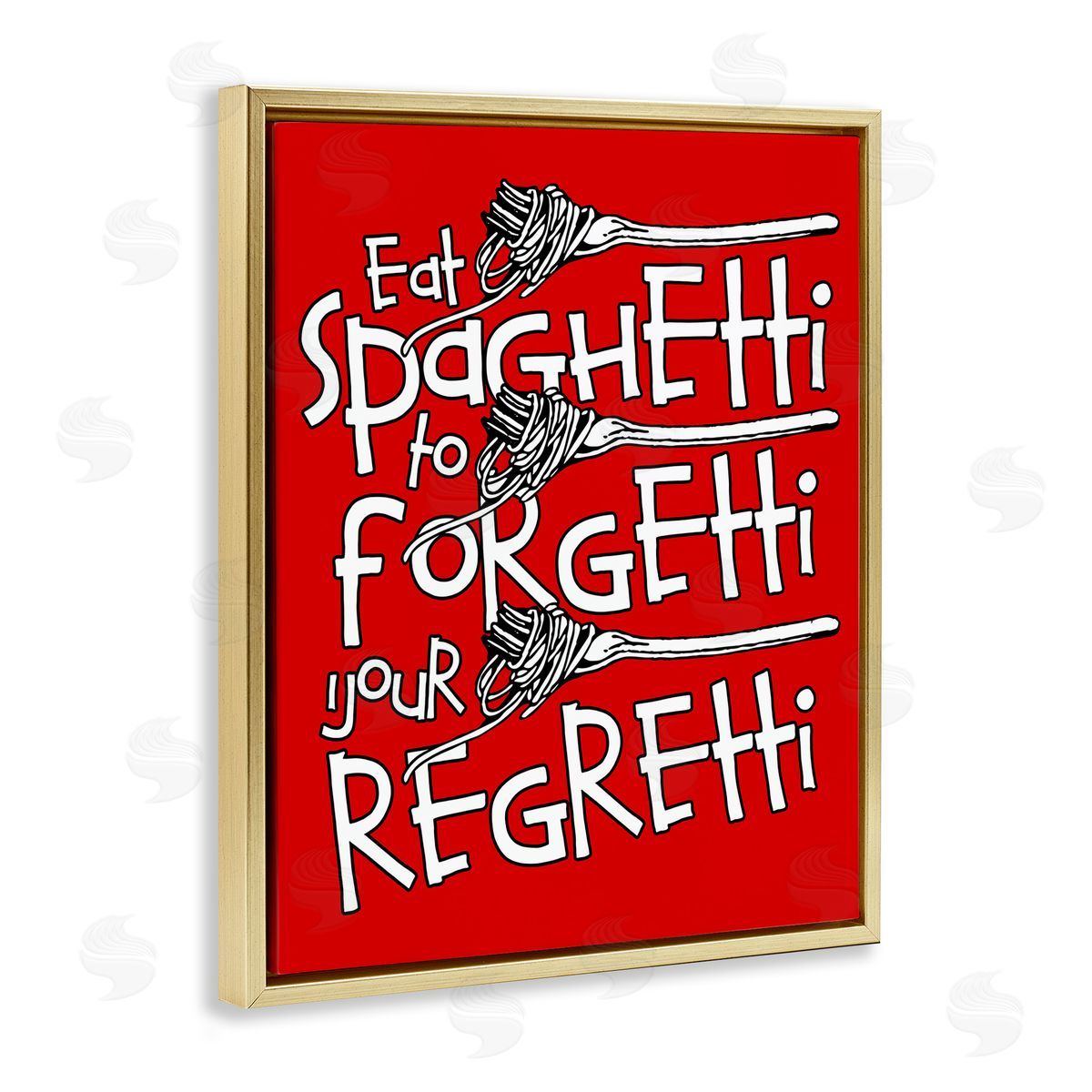 Funny Eat Spaghetti Phrase Gold Floating Frame Canvas Wall Art, Home Decor by Ahmed Sameh Hussein
