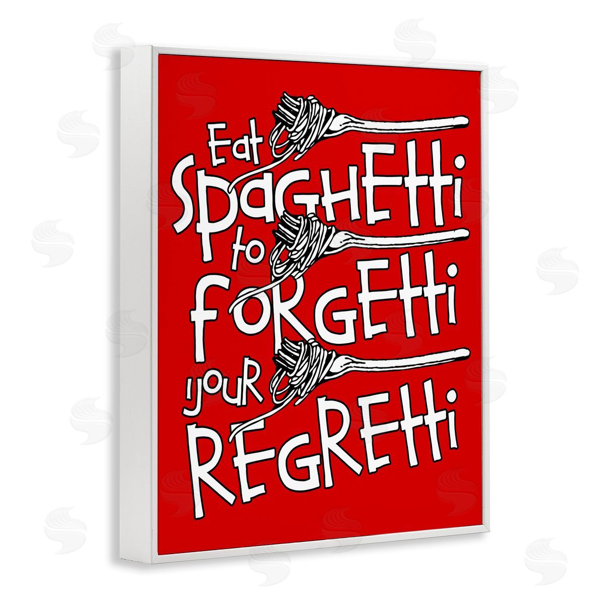 Funny Eat Spaghetti Phrase White Frame Print Wall Art, Home Decor by Ahmed Sameh Hussein