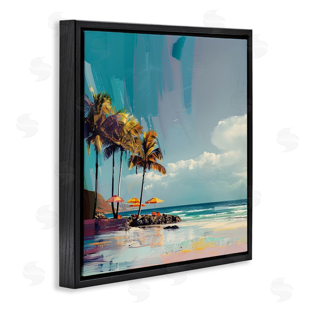 Contemporary Shoreline in Summer Black Floating Frame Canvas Wall Art, Home Decor by Irena Orlov