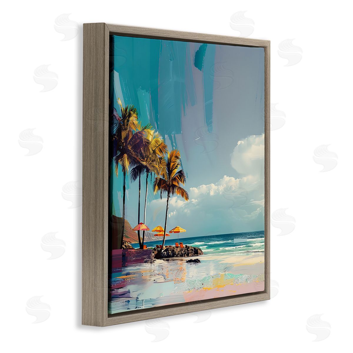 Contemporary Shoreline in Summer Brown Floating Frame Canvas Wall Art, Home Decor by Irena Orlov