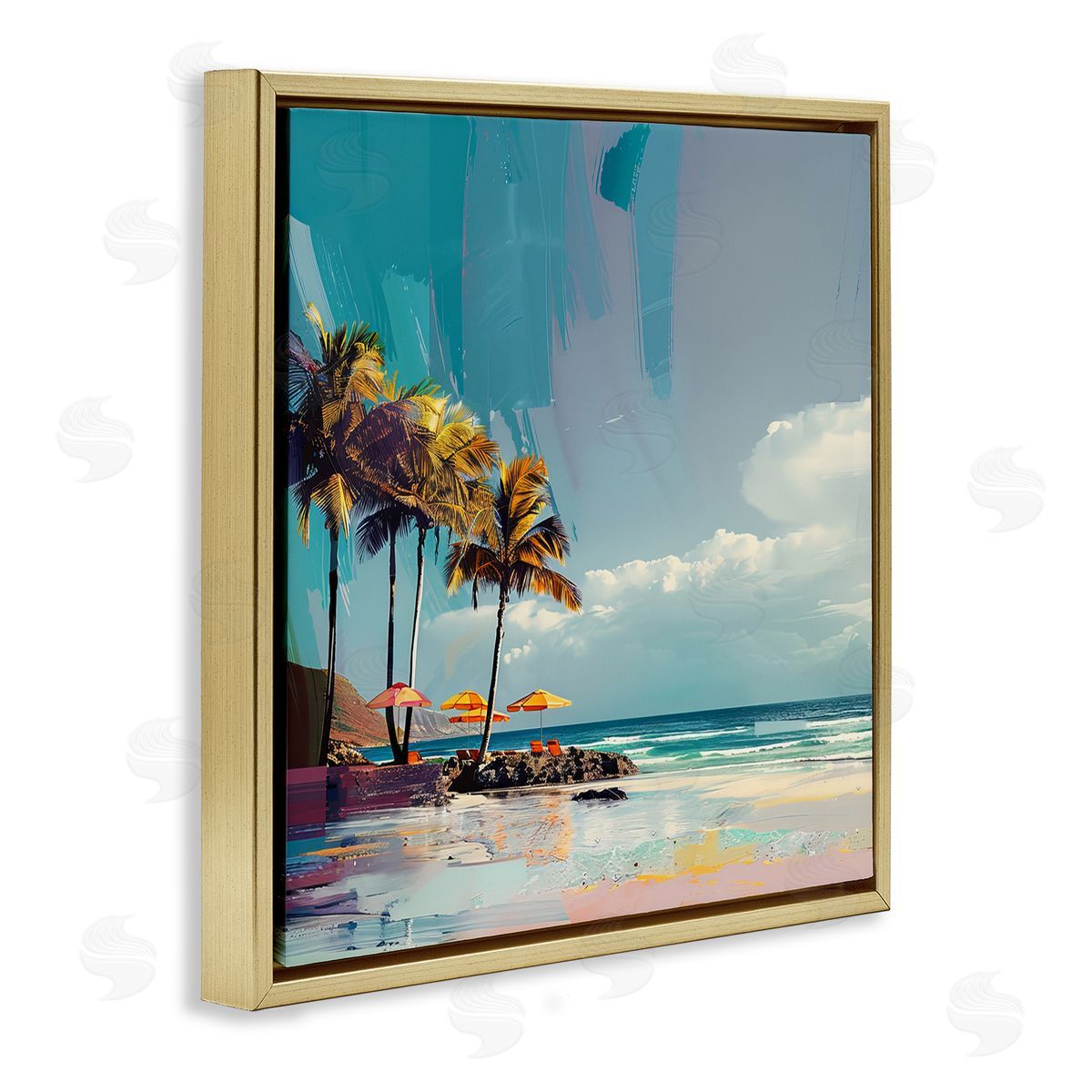 Contemporary Shoreline in Summer Gold Floating Frame Canvas Wall Art, Home Decor by Irena Orlov