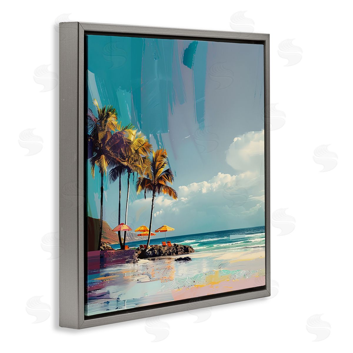Contemporary Shoreline in Summer Grey Floating Frame Canvas Wall Art, Home Decor by Irena Orlov