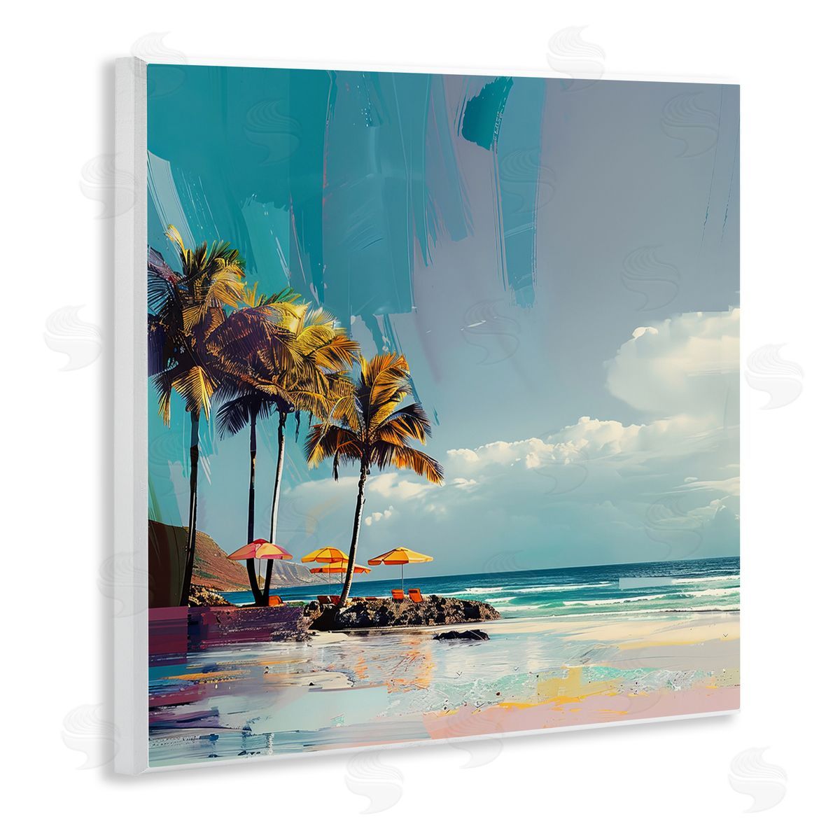 Contemporary Shoreline in Summer Wood Plaque Wall Art, Home Decor by Irena Orlov
