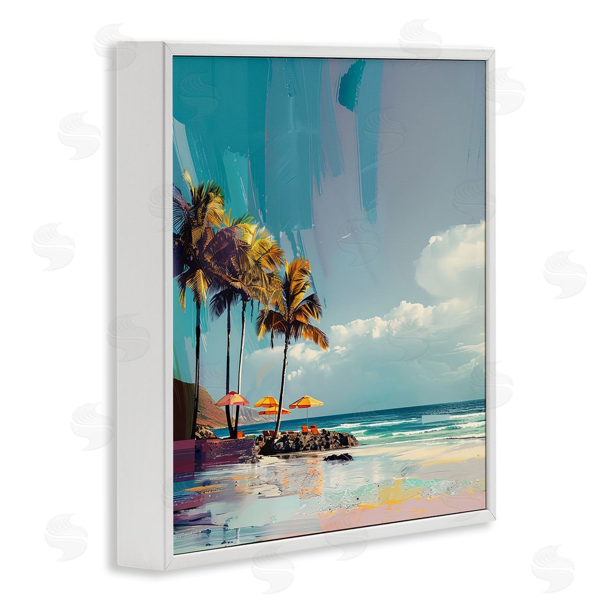 Contemporary Shoreline in Summer White Frame Print Wall Art, Home Decor by Irena Orlov