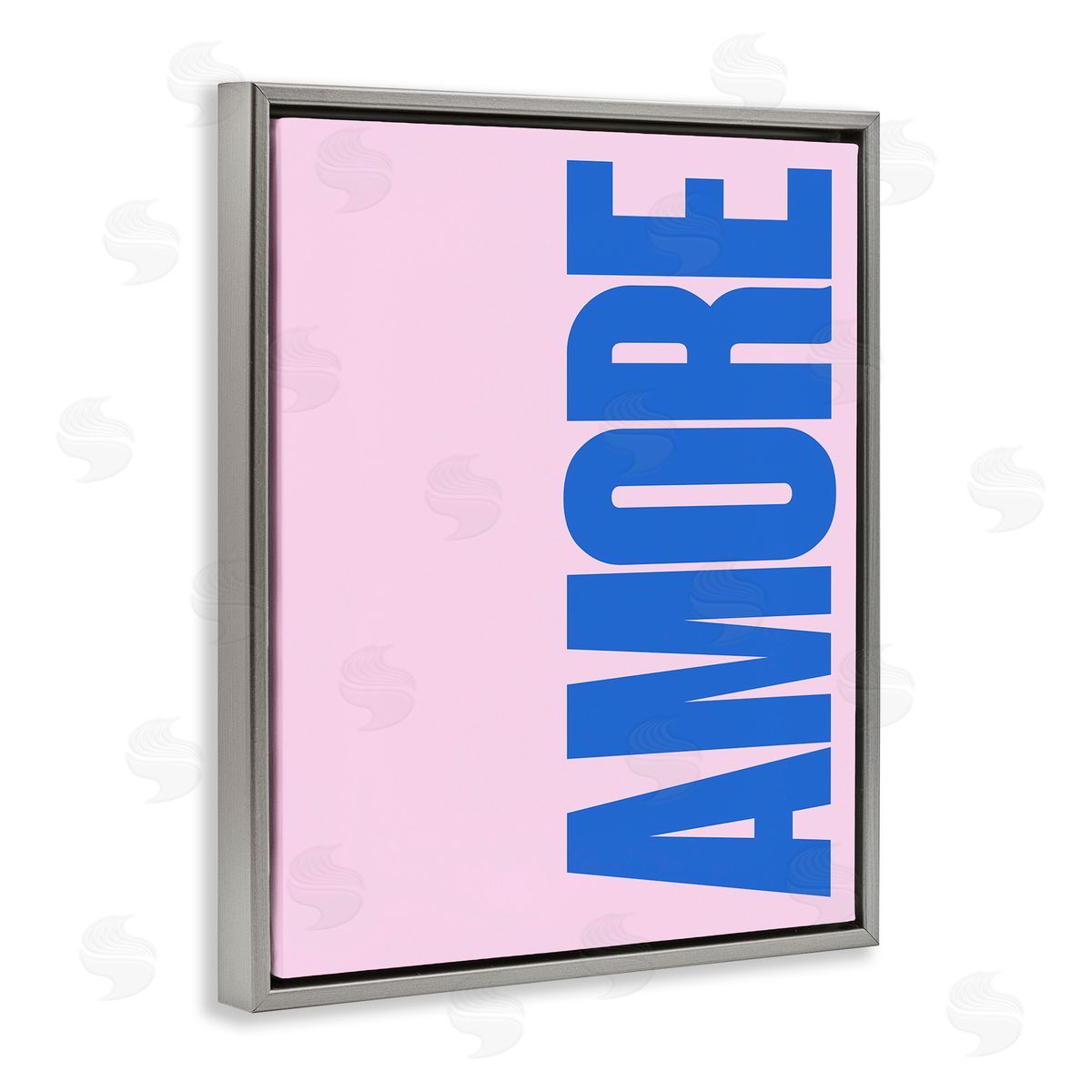 Blue & Pink Amor Grey Floating Frame Canvas Wall Art, Home Decor by House of Lulu