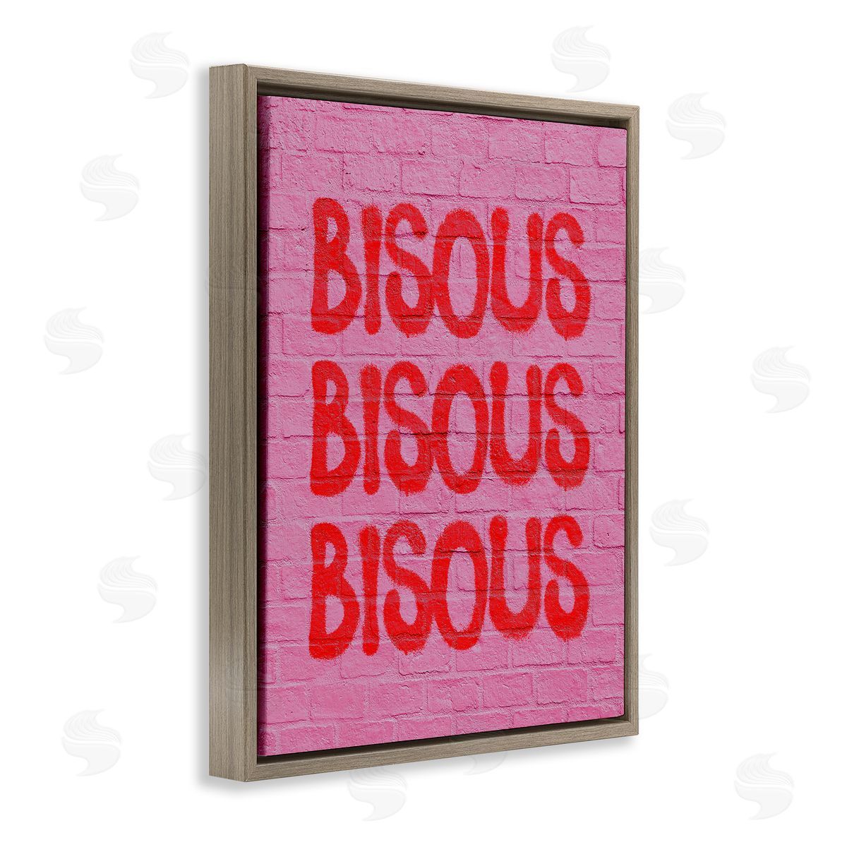 Bisous on Brick Pattern Brown Floating Frame Canvas Wall Art, Home Decor by House of Lulu