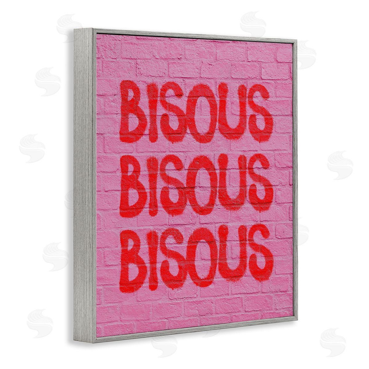 Bisous on Brick Pattern Grey Frame Print Wall Art, Home Decor by House of Lulu