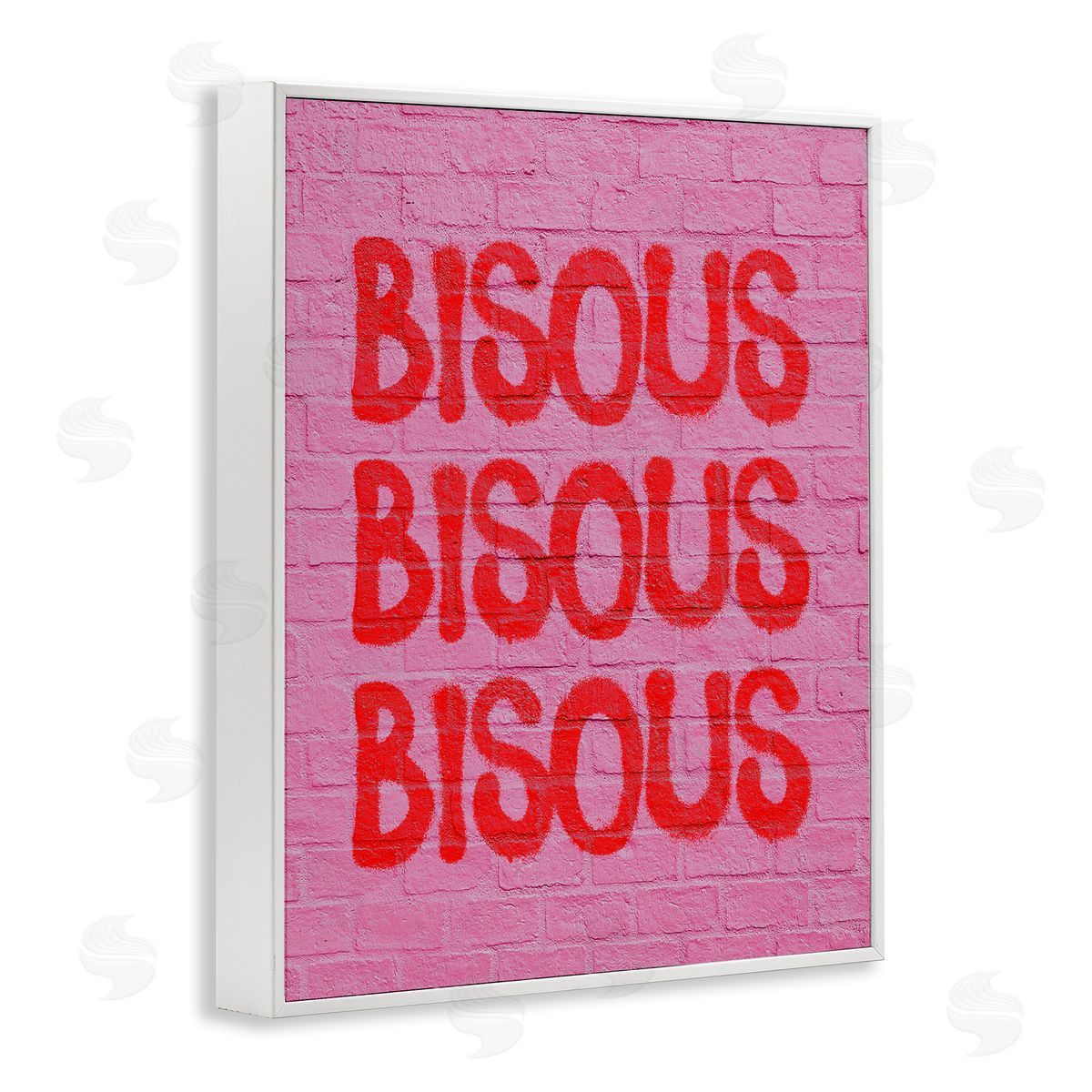 Bisous on Brick Pattern White Frame Print Wall Art, Home Decor by House of Lulu