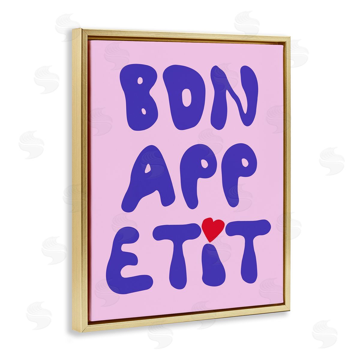 Bon Appetit with Heart Gold Floating Frame Canvas Wall Art, Home Decor by House of Lulu