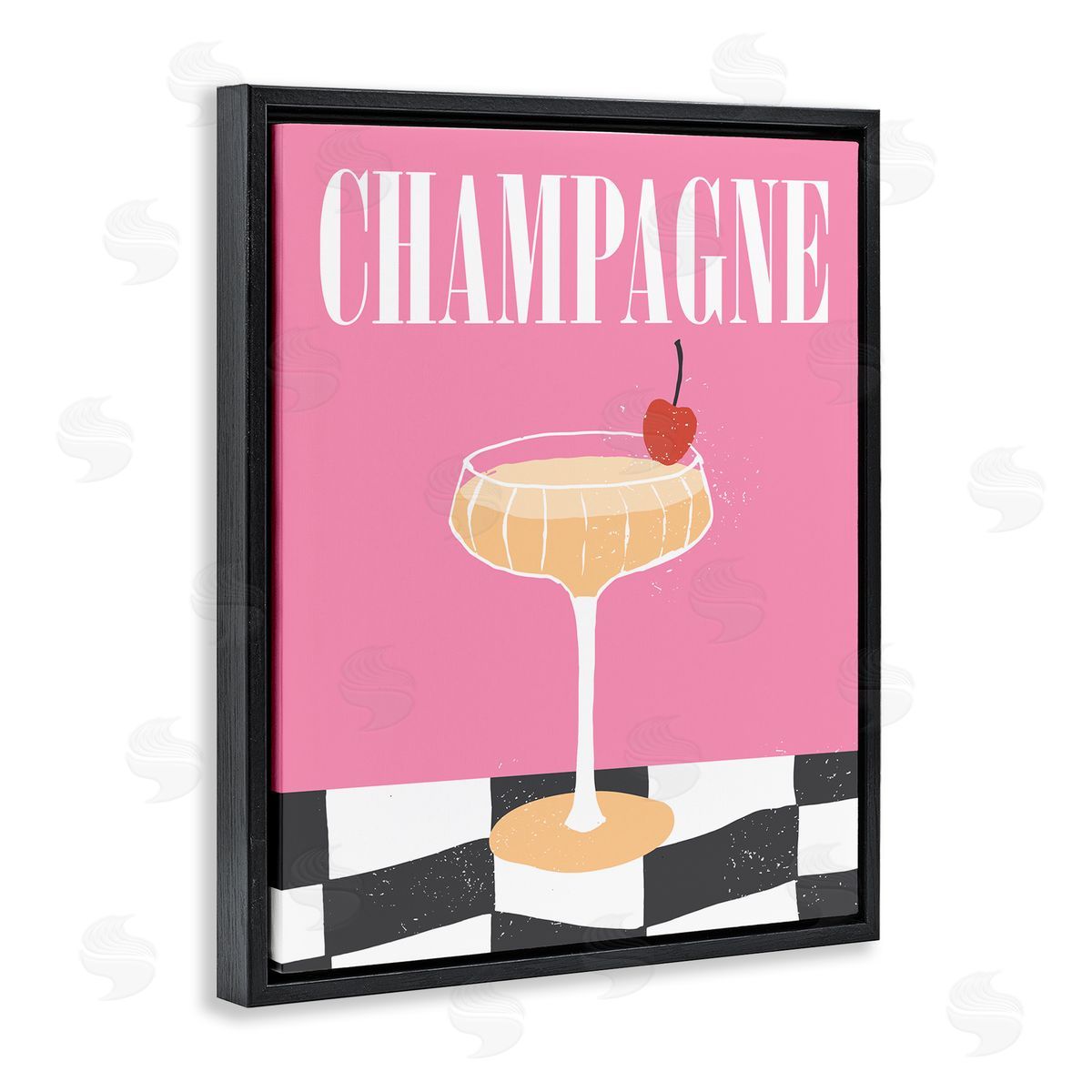 Champagne with Cherry Black Floating Frame Canvas Wall Art, Home Decor by House of Lulu