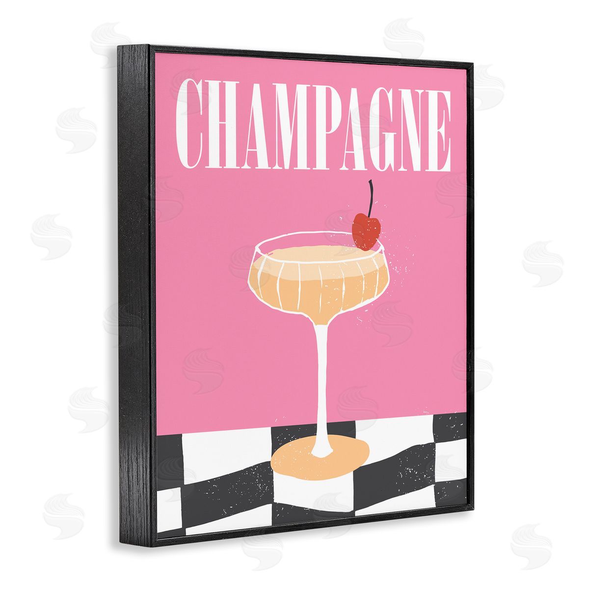 Champagne with Cherry Black Frame Print Wall Art, Home Decor by House of Lulu