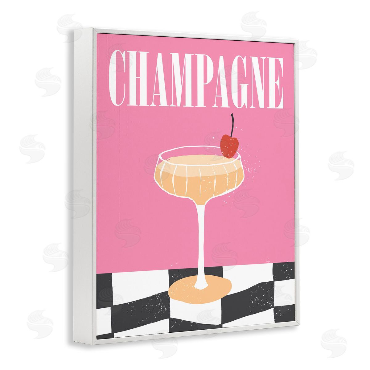 Champagne with Cherry White Frame Print Wall Art, Home Decor by House of Lulu