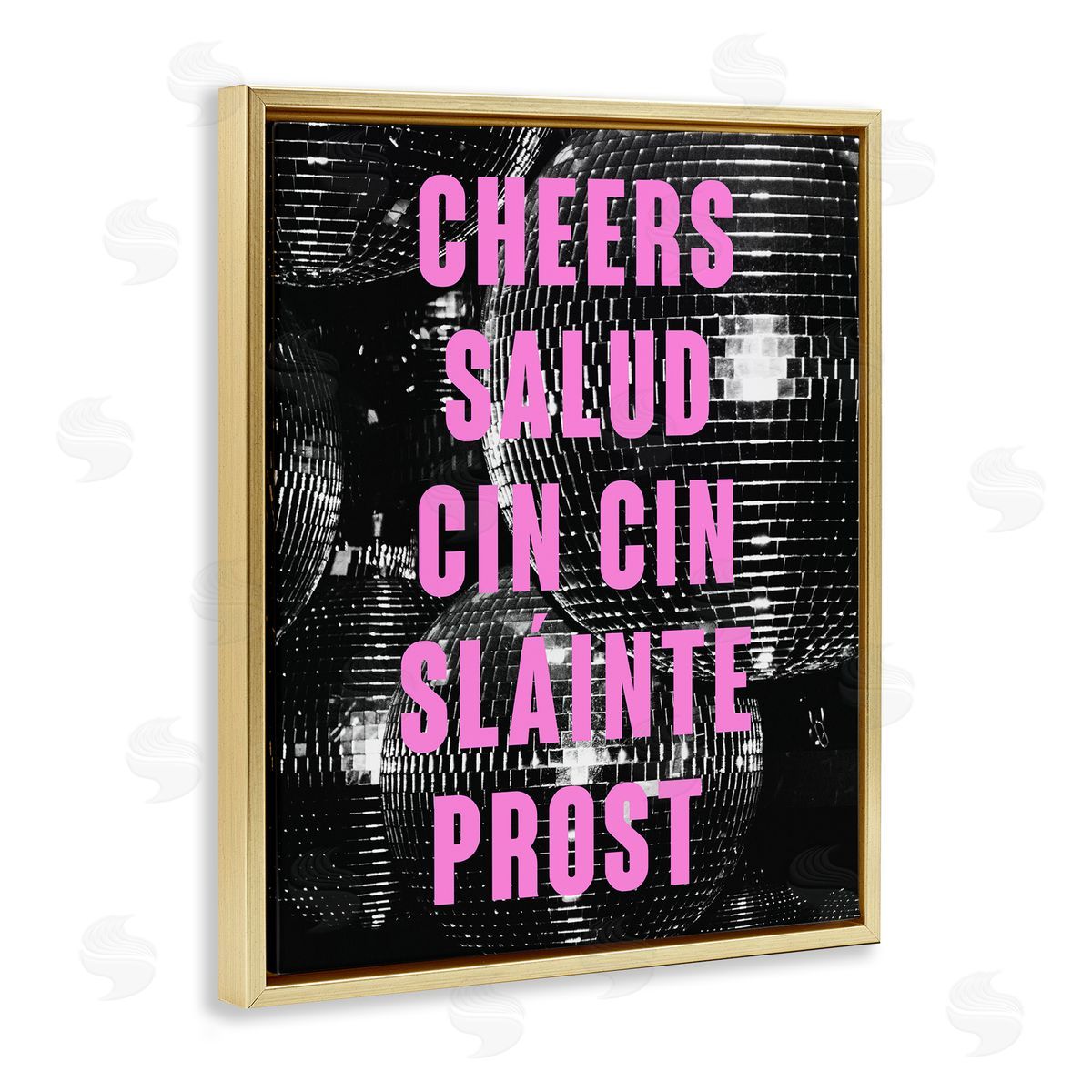 Cheers Various Languages Gold Floating Frame Canvas Wall Art, Home Decor by House of Lulu