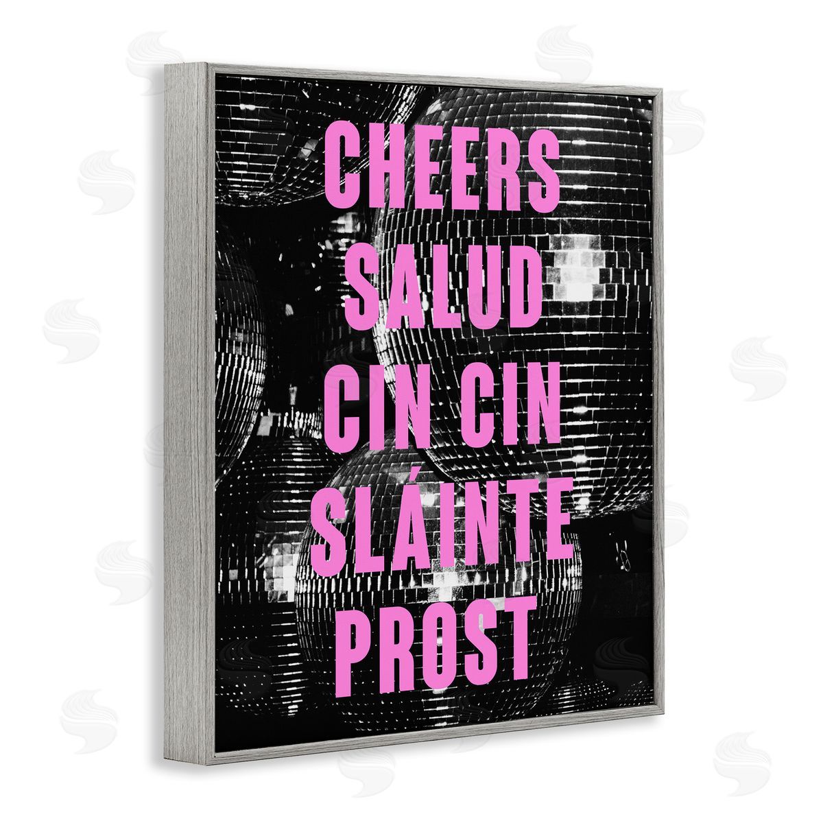 Cheers Various Languages Grey Frame Print Wall Art, Home Decor by House of Lulu