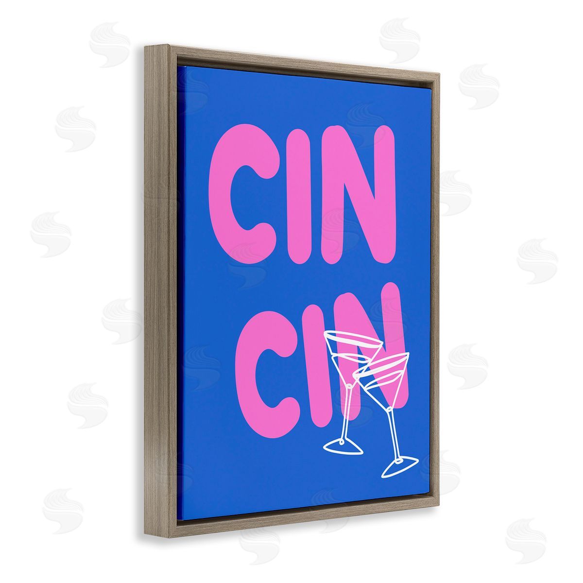 Cin Cin Cheers Glasses Brown Floating Frame Canvas Wall Art, Home Decor by House of Lulu