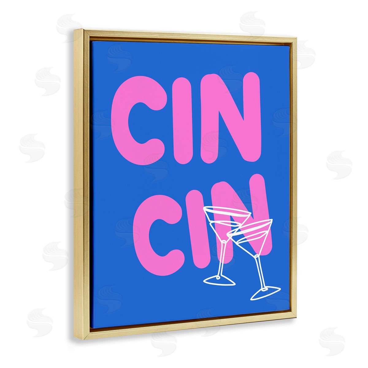 Cin Cin Cheers Glasses Gold Floating Frame Canvas Wall Art, Home Decor by House of Lulu