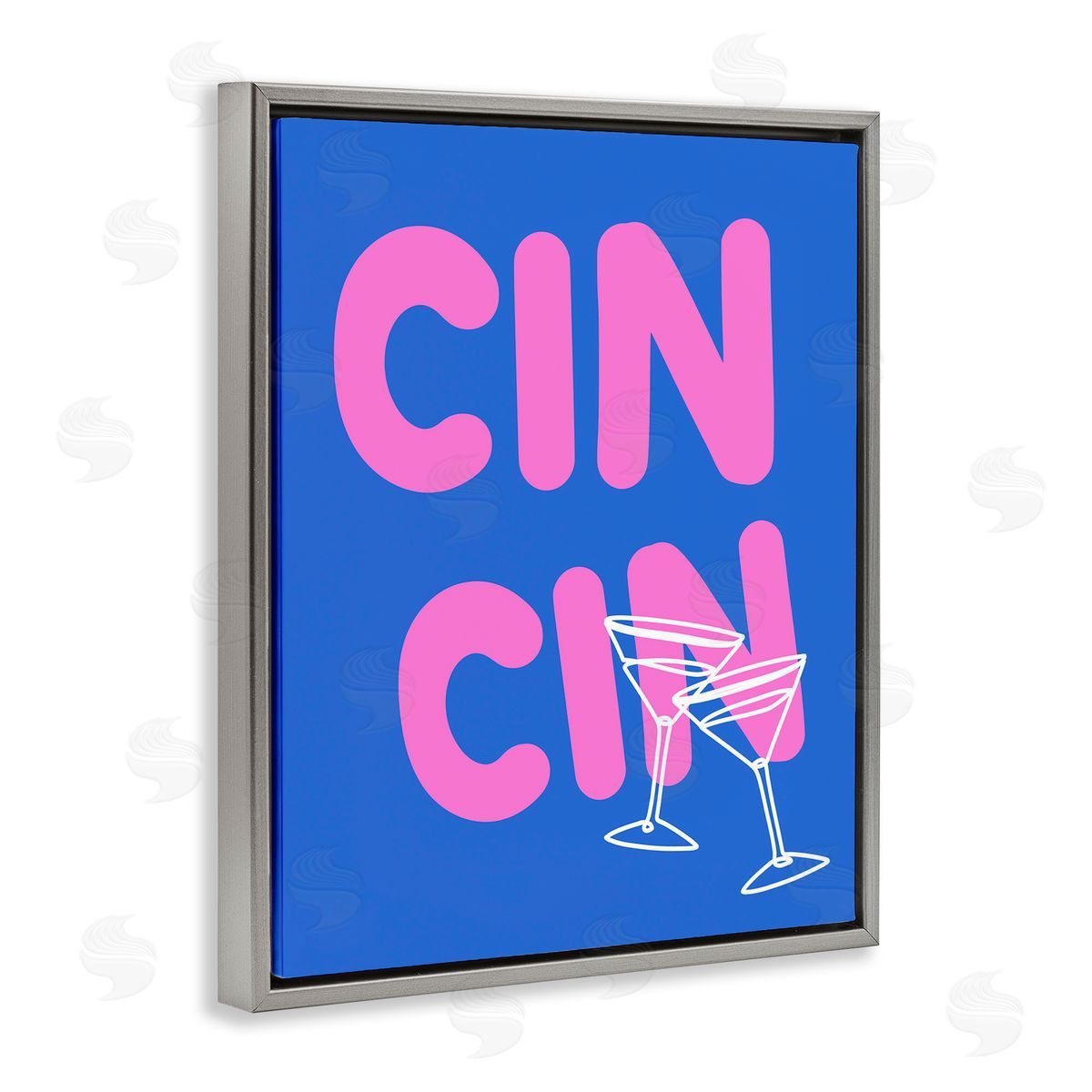 Cin Cin Cheers Glasses Grey Floating Frame Canvas Wall Art, Home Decor by House of Lulu