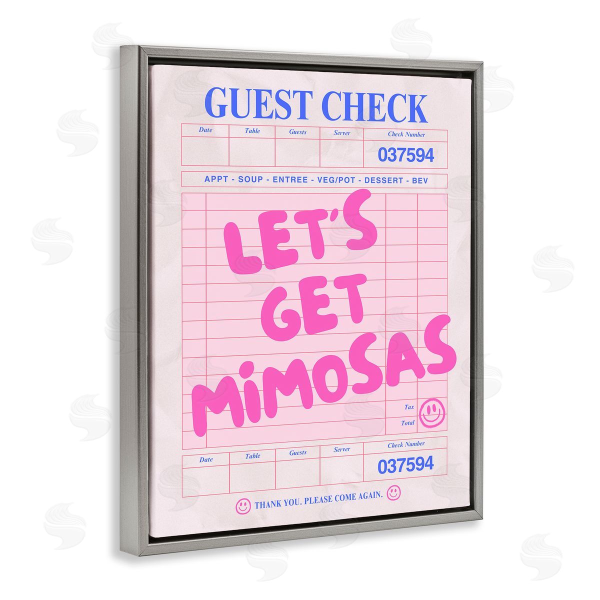 Let's Get Mimosas Check Grey Floating Frame Canvas Wall Art, Home Decor by House of Lulu