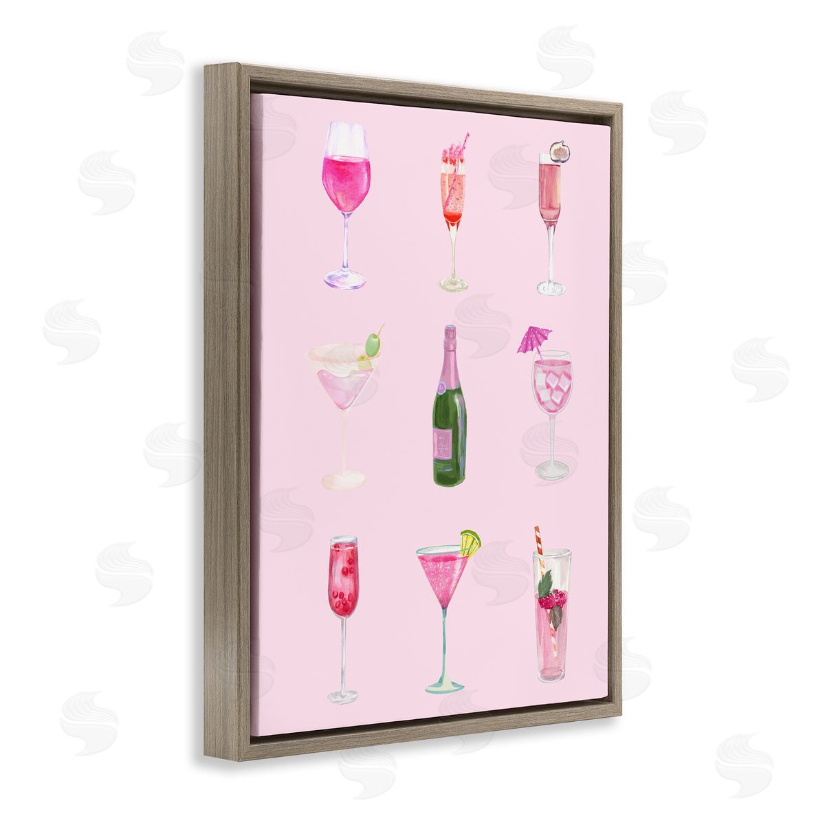 Various Pink Drinks Brown Floating Frame Canvas Wall Art, Home Decor by House of Lulu