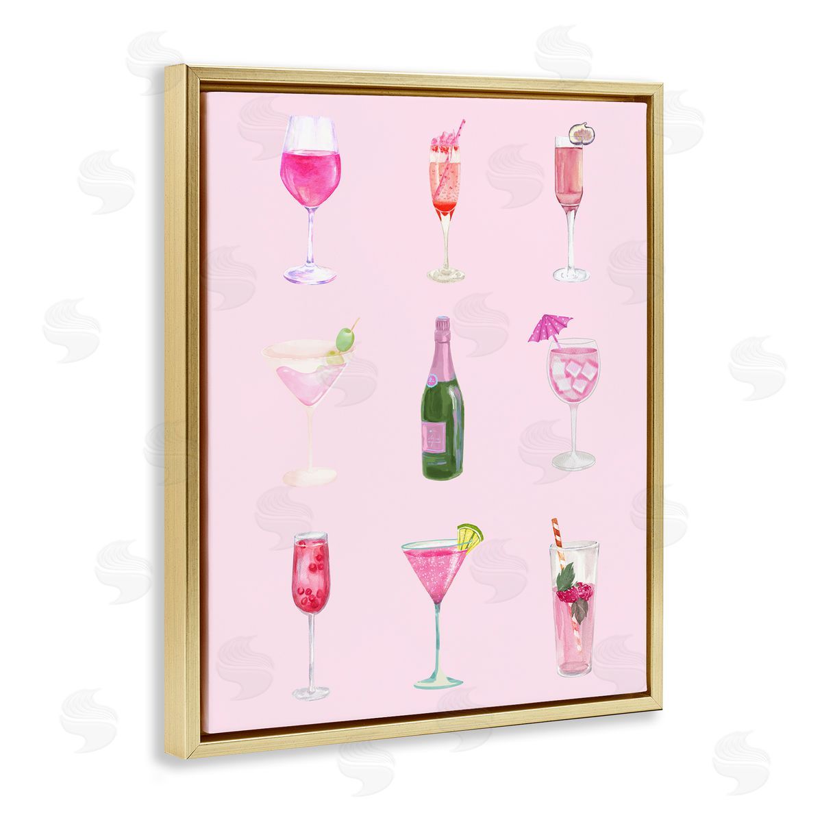 Various Pink Drinks Gold Floating Frame Canvas Wall Art, Home Decor by House of Lulu